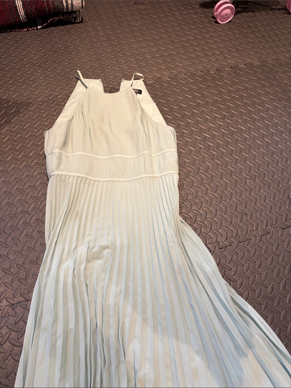 Aidan Mattox Pale Mint Pleated Halter Maxi Dress